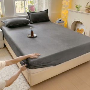【Super low price】1pc Flannel Fleece Bed Sheet for Winter Solid Color Warm Thick Fitted Bed Sheet All-inclusive Mattress Cover Single/Queen/King