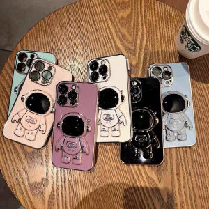 Phone Case For OPPO A1K / A3s / A12e / A5s / A7 / A12 / A15 / A15s / A16 / A16k / A17 / A17K Luxury Electroplating Astronaut Soft TPU Casing + Folding Phone Holder