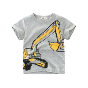 Excavator Boy T-Shirt Kids Short Sleeve Top Boys Clothing Stitch Cotton Tshirt Baby Tee Girls Fashion