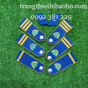 Cầu vai bảo vệ xanh dương viền vàng thêu sao bạc + ve áo xanh dương