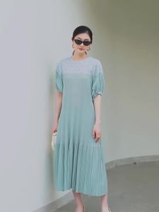 5355 Summer Pleated A-Line Slim Dress Field Miyake Patchwork Dress One Size (45-75kg)