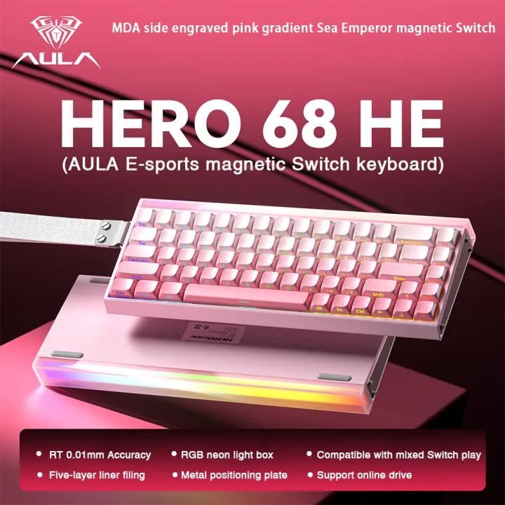 AULA HERO 68HE Wired High Performance Esports Gaming Keyboard With Top Standard RGB Neon Light Box For Desktop Computers and Laptops