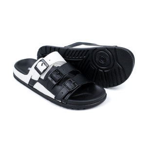 Sandal Slop Pria Distro Cowok Terbaru Sendal Puyuh Gesper Putih Hitam Kekinian Z 04