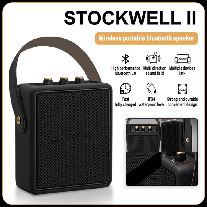 Marshall Stockwell II Wireless Bluetooth Rechargeable Handy Speaker 20+  Hours Playtime Music for Indoors and Outdoors