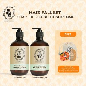 The Olive Tree - Hair Fall Set 500ml (Nature Volume Shampoo+Conditioner) For Dry Normal Scalp Reduce Hair Fall