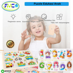 Puzzle Edekasi Anak Kayu Puzzel Knob Kayu Puzle Wooden Mainan Pengenalan Animal Huruf Angka Transportasi Buah