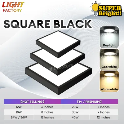 LED Surface Downlight Round/Square 12W 18W 24W 36W PREMIUM 20W 30W 40W Ceiling Down light Black/White Frame Lampu Siling
