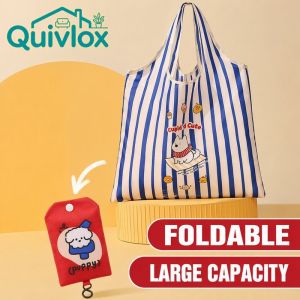 Quivlox Cute Cartoon Printed Foldable Shoulder Tote Bag Reusable Eco Friendly Large Capacity Shopping Handbag