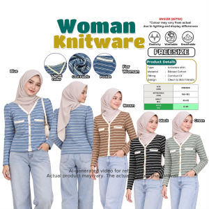 Women Ribbed Cotton Knitwear Shirt V Neck Long Sleeve Striped Top With Pocket Fressize Casual Comfort Fit