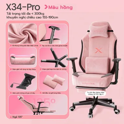 Ghế gaming Xpanse X34 Nhung mềm chống nước Đệm rộng êm như mây không cánh bên | ghế công thái học | ghế tựa lưng | làm việc
