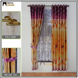 Gorden Jendela Kamar Mewah Kain Blackout Import Motif Bunga Tulip Tinggi 230 cm