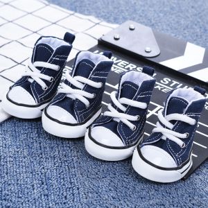 LUCKY CLAW Waterproof 4pcs/set Breathable Casual Style For Small DogsCats Anti-slip Puppy Sneaker Pet Denim Shoes Dog Shoes Pet Booties