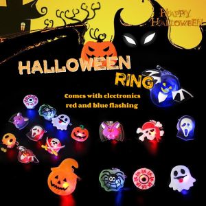 5Pcs Glow Rings Set LED Halloween Christmas Light Up Finger Rings Pumpkin Party Props Kids Non-Toxic Gift Toys Stocking Stuffer Decor
