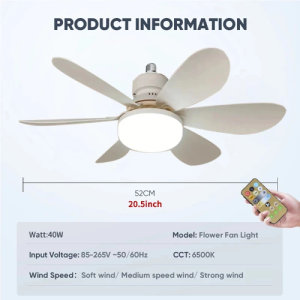 E27 Screw Port Ceiling Fan Lamp with LED Light 3 Wind Speed CCT Remote Control - Easy Install Fan Bulb for Apartment Dormitory