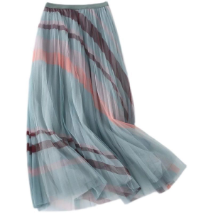 （COD）Alisa.Sonya Luxury Summer Asymmetrical Hem High Elastic Waist A Line Layered Pleated Loose MAXI Skirts For Women