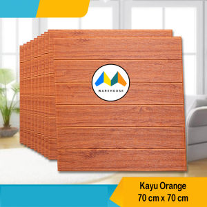 MW Wallpaper Stiker Dinding Bata Kayu Orange 3D Foam 70cm x 70cm Premium Wall Paper Sticker