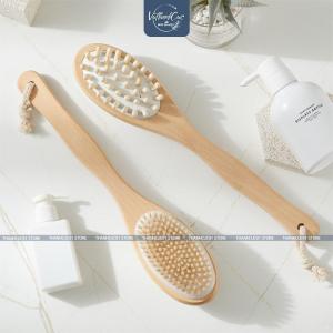 Bàn chải gỗ cán dài - 2 mặt - massage tắm tẩy tế bào chết  giảm mụn lưng thư giãn cơ thể - 35x7cm