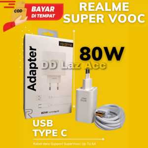 Charger Casan Realme 80W SuperDart /Super Vooc Kabel Data USB type C 6.5A