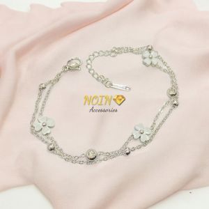 Gelang Titanium Clover Daisy White Kecil Jedar Korean Style Cantik Aksesoris Fashion