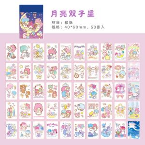 50pcs Sanrio Stickers Book Hello Kitty Cinnamoroll Kuromi Kids Mini Sticker Decorative Hand Account Laptop Stationery Decals
