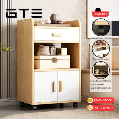 GTE Modern Minimalist Sideboard with Wheels Cabinet for Living Room Household Kitchen Cabinet Storage with Drawer Rack Kabinet Moden Minimalis Beroda - Fulfilled by GTE SHOP