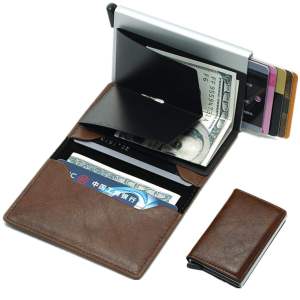 Men Money BagPurse Male Vintage Automatical Aluminium Rfid Card Holder Wallet Small Smart Wallet