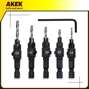 5X HSS Drill Bit Countersink Wood Drill Bit Set Cordless Step Drill Bits Set Cordless Step Drill Bits for Metal Woodworking #5 #6 #8 #10 #12(Silver)