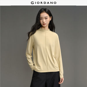 Giordano Women Brand print mock neck long sleeve t-shirt Free Shipping 12325011