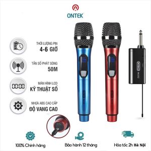 [CHÍNH HÃNG] Bộ 2 Micro Không dây ONTEK VIETNAM E6 màu vàng cao cấp Chuyên cho mọi Amply Loa kéo Loa bluetooth