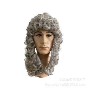 Lawyer gray judge hat American gentlemans ball party wig festive accessories European and American courtroom judge wig