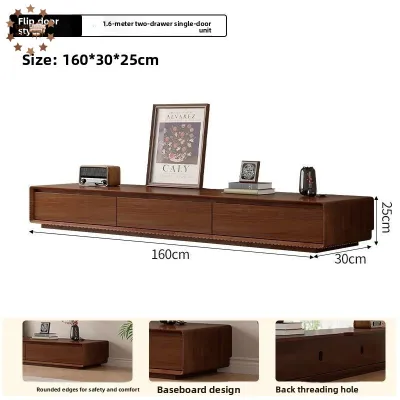 Rubberwood solid wood TV cabinet simple modern floor-standing cream-style TV cabinet economical for small spaces