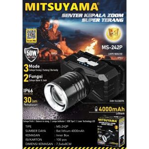 AOKI SENTER KEPALA ZOOM SUPER TERANG LED 60W RECHARGEABLE USB TYPE C SENTER KEPALA ZOOM AOKI AK-3685A