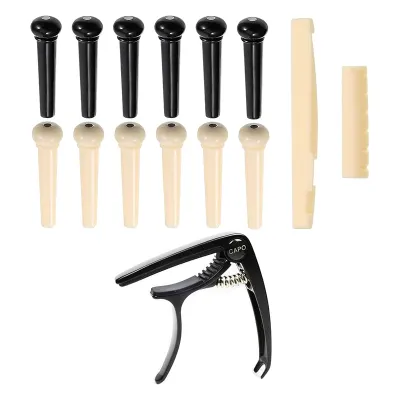 14Pcs Acoustic Guitar Bridge Pins String Pegs Guitar Saddle Nut With 3-In-1 Pin Puller Remover Guitar String Winder