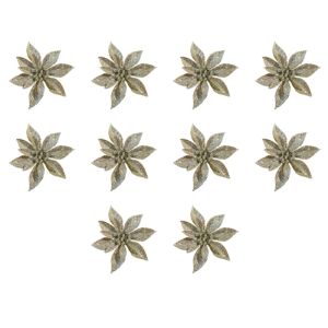 DAPPER 10Pcs Golden Gold Powder Artificial Poinsettia Flowers Sequin Plastic Multi-Color Christmas Tree Decoration Faux Floral Accessories 7.5cm 10cm Glitter Flower Christmas Tree Decor Christmas Party