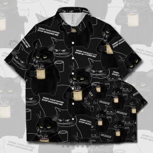 ZEEMIN  New 2024 Men‘S Shirt 3d Cool Cat Print Short Sleeve Shirt Harajuku Casual Male Shirt Tops Beach Vacation Hawaiian Shirts For Men