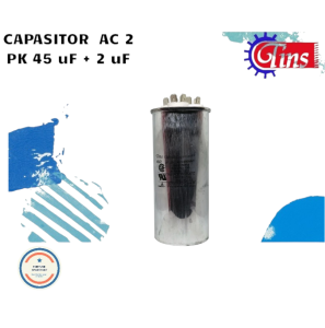 KAPASITOR AC 2 PK 3 KAKI 45 + 2 UF UNTUK SEGALA MEREK AC BODY ALUMINIUM