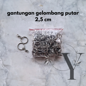 RING GANCI BERGELOMBANG PUTAR GANTUNGAN KUNCI RANTAI SILVER GERIGI PUTAR 1 BUNGKUS