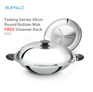 Buffalo 40CM YADENG SERIES S/S 304 ROUND BOTTOM WOK FREE STEAMER