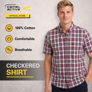 camel active Mens Outdoor Casual Regular Fit Classic Checkered Shirt - Mauve Wine 9-102Z26CHK1911