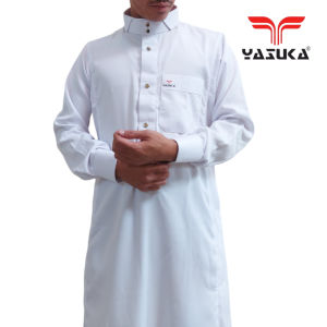 YASUKA GAMIS JUBAH PRIA SLIM FIT MODEL QATARI MANSET LENGAN PANJANG HITAM