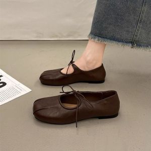 Free Shipping WomenS Round-Toe Lace-Up Shoes 2026 Autumn New Collection Single-Strap Flat Ballet Flats Shallow-Toe Pumps Trendy Style