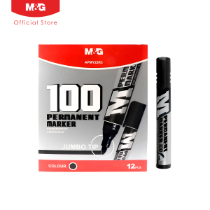 M&G Permanent Jumbo Chisel Tip Marker Pen 100 APMY22R3 - Waterproof Fade-Resistant Ink for Long-Lasting Marking on Plastic Metal Glass & More (Available in Black Blue & Red)
