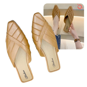 Sepatu Sandal Mules Slip On Eva Hak 3 cm Ujung Lancip Aksesoris Kulit Lapis JOFSH85