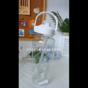 FREE 2D & 3D STICKER 2000ml DIY 2Liter Water Bottle With Straw Big Bottle Sport Gym Bottle With Reminder Time BPA FREE