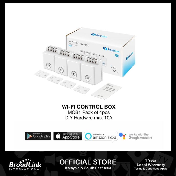 Broadlink MCB1 Pack Of 4, 10 Amp WiFi Control Box, DIY Hardwire, Smart ...