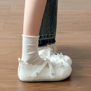 Free Shipping 2026 Autumn Velcro Flat Shoes Polka Dot With Skirt Shoes WomenS Bow Ballet Shoes WomenS