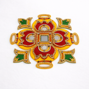 Handcrafted Pongal Pot Acrylic Rangoli | Reusable 9-Piece Studded Stone Festive Floor Decor for Diwali & Home Décor (1 Set | Size - 10 Inches)