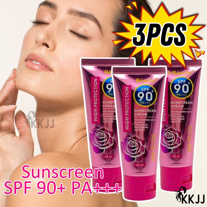 MOCHI [SET OF 3PCS] Kiss Rose Facial Sunscreen SPF90+++ Sunscreen Cream High Protection UV PLUS 60ml