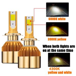2 pieces led bulb TriColor C6 headlight H8 H7 Led lightH1 3000K 6000K 4300K H3 H4 H9 H8 H11 HB3 9005 HB4 9006 880 881 9012 COB lamp car headlight