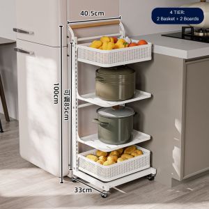 Floor Standing Kitchen Appliances Movable Rolling Trolley Cart Adjustable Height 4 Tier 5 Tier Rice Cooker Juicer Storage Shelving Rack SG Thehomeshoppe